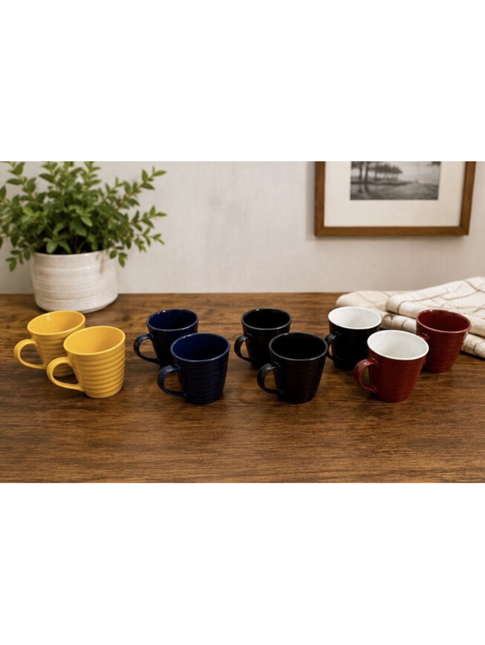 Ceramic Coffee Mug Set 9- Piece Multicolor Solid Color Modern 10-18 oz